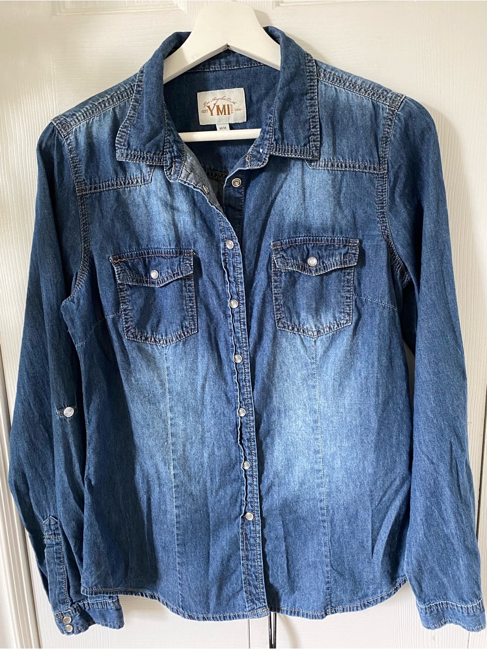 YMI Western Classic Women's Blue Denim Snap-Front Shirt Size Medium